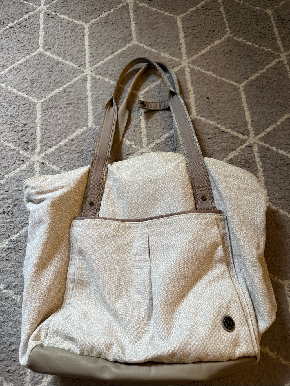 lululemon athletica Cream Dot Canvas Duffel Tote with Taupe Trim